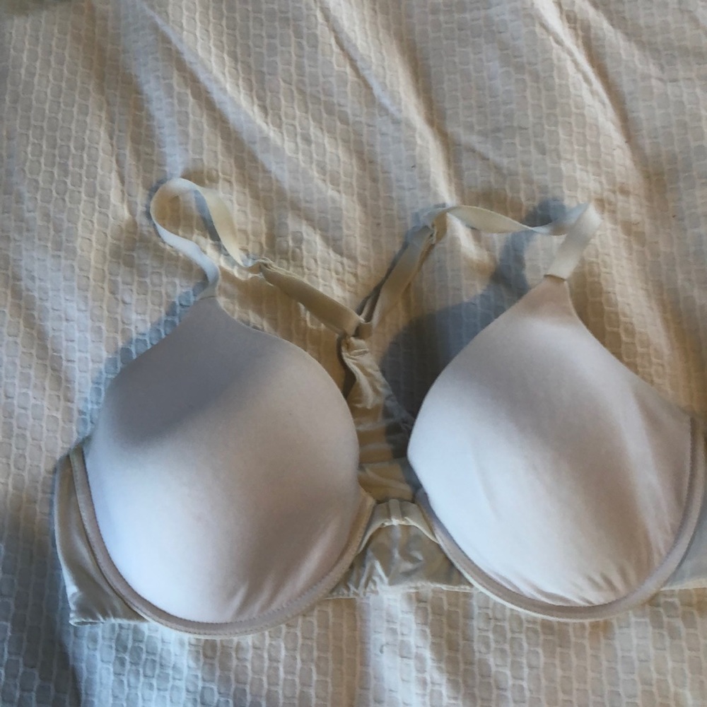 Front clasp racer back white bra 38c